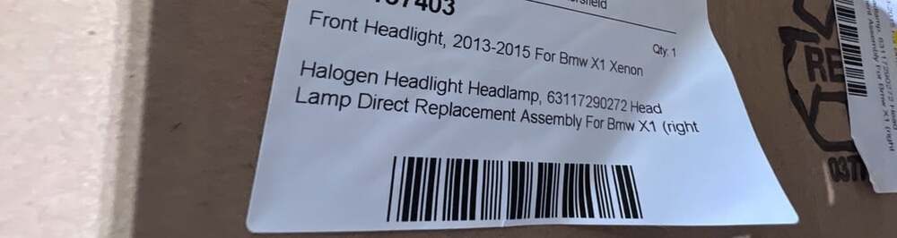 Halogen Headlight Headlamp 63117290272 Right Assembly For BMW X1 2013-2015